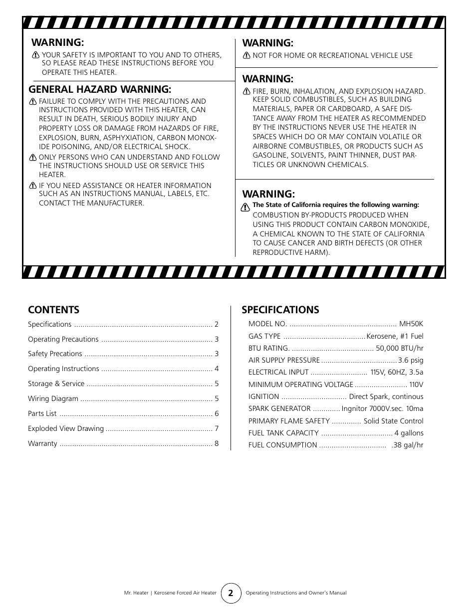 Mr. Heater MH50K User Manual | Page 2 / 8