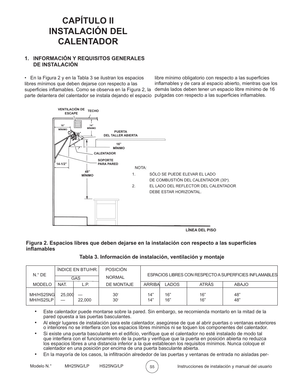 Capítulo ii instalación del calentador, Información y requisitos generales de instalación | Mr. Heater MH25LP User Manual | Page 21 / 48
