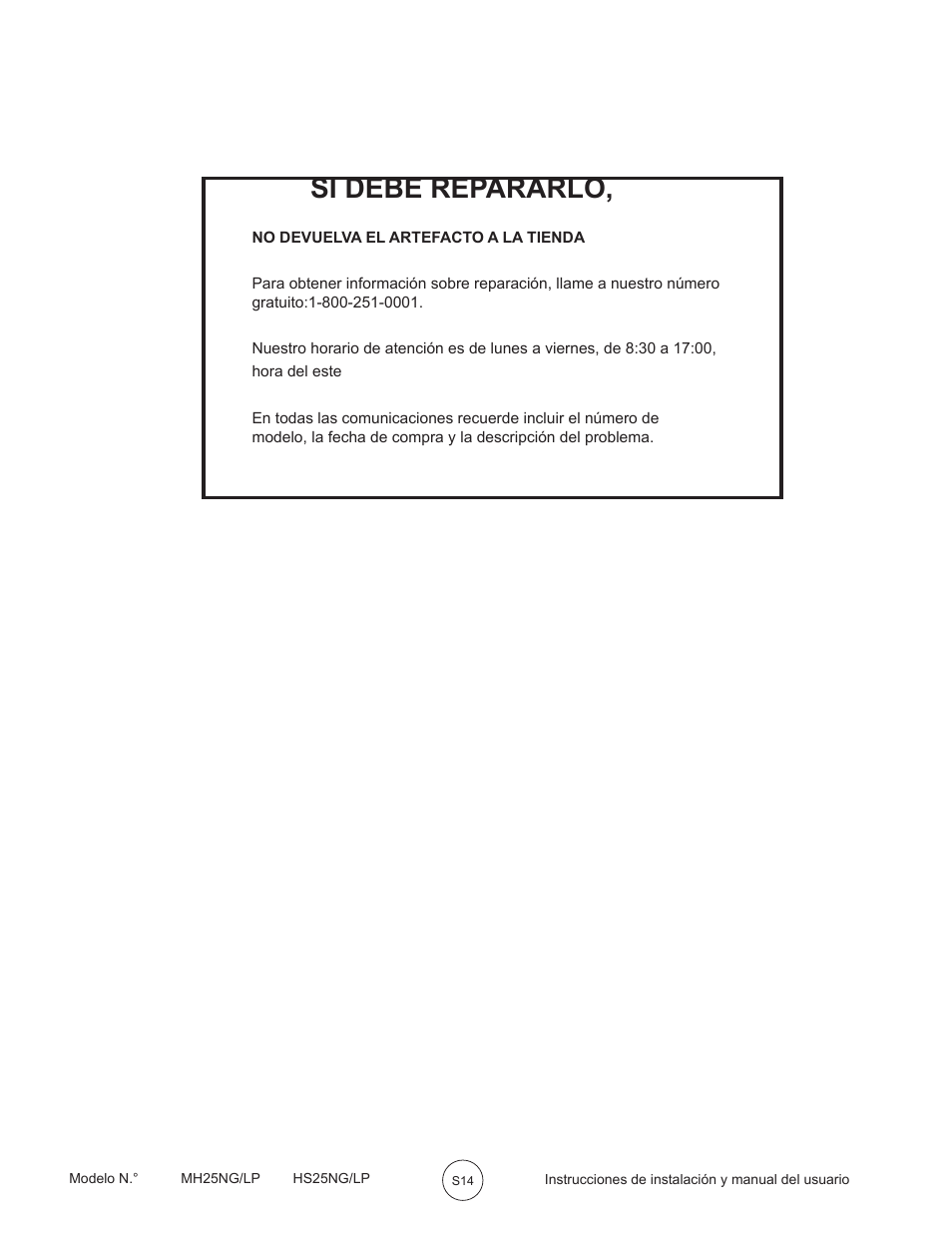 Si debe repararlo | Mr. Heater MH25LP User Manual | Page 30 / 48
