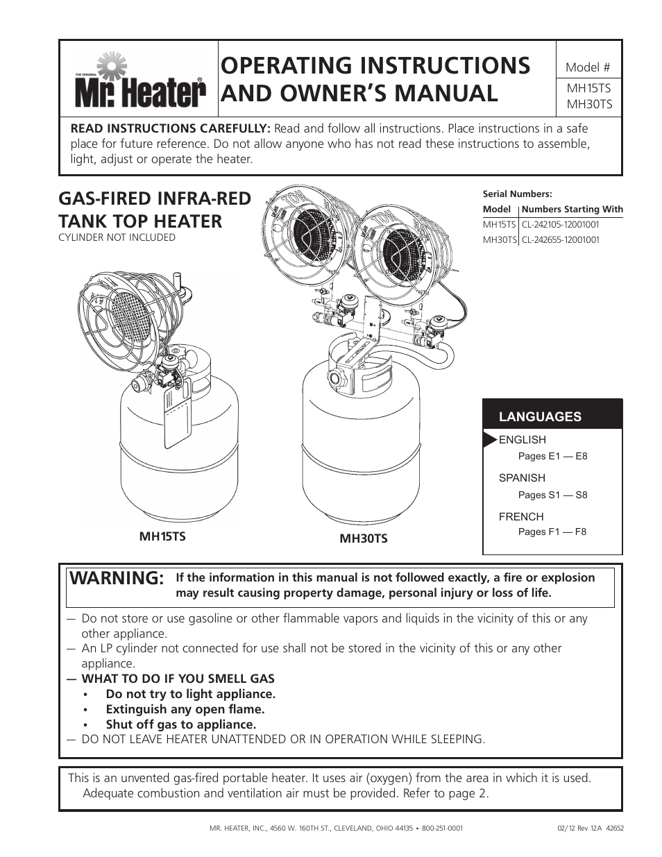 Mr. Heater Gas-Fired Infrared Tank Top Heater MH15tS User Manual | 24 pages