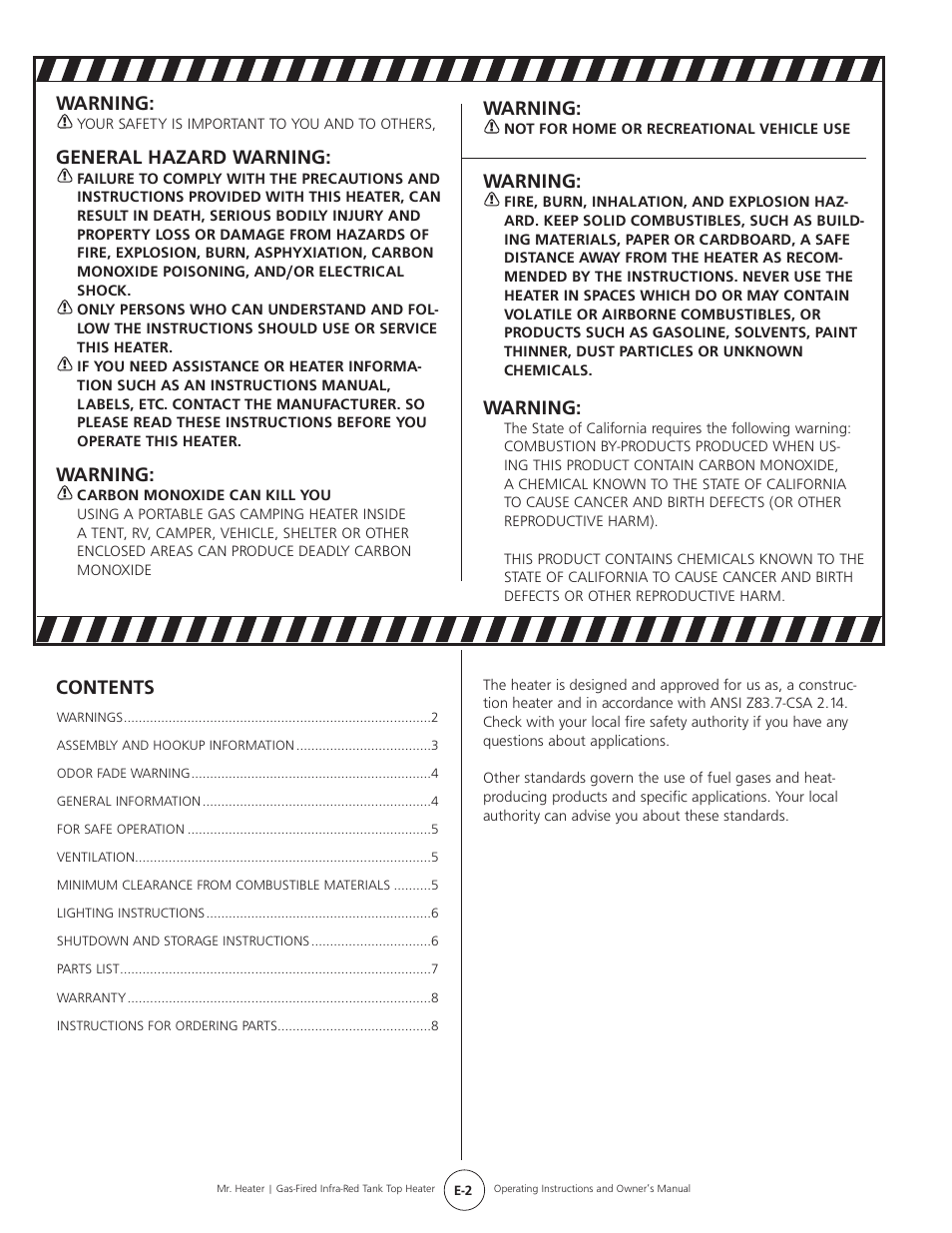 Mr. Heater Gas-Fired Infrared Tank Top Heater MH15tS User Manual | Page 2 / 24