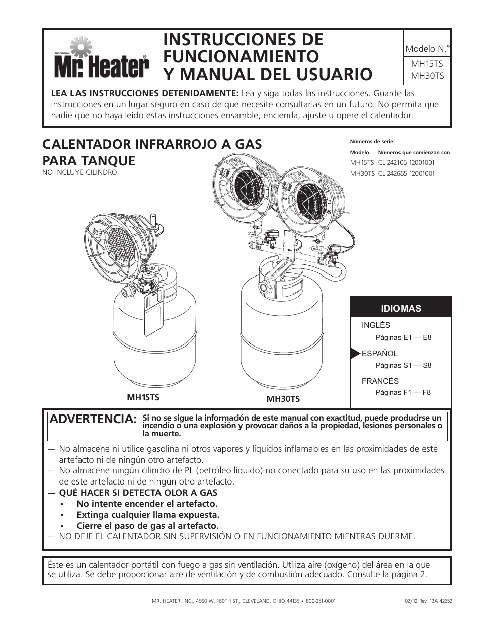 Calentador infrarrojo a gas para tanque, Advertencia | Mr. Heater Gas-Fired Infrared Tank Top Heater MH15tS User Manual | Page 9 / 24