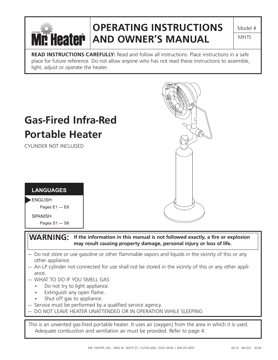 Mr. Heater Gas-Fired Infra Red Portable Heater MH15 User Manual | 16 pages