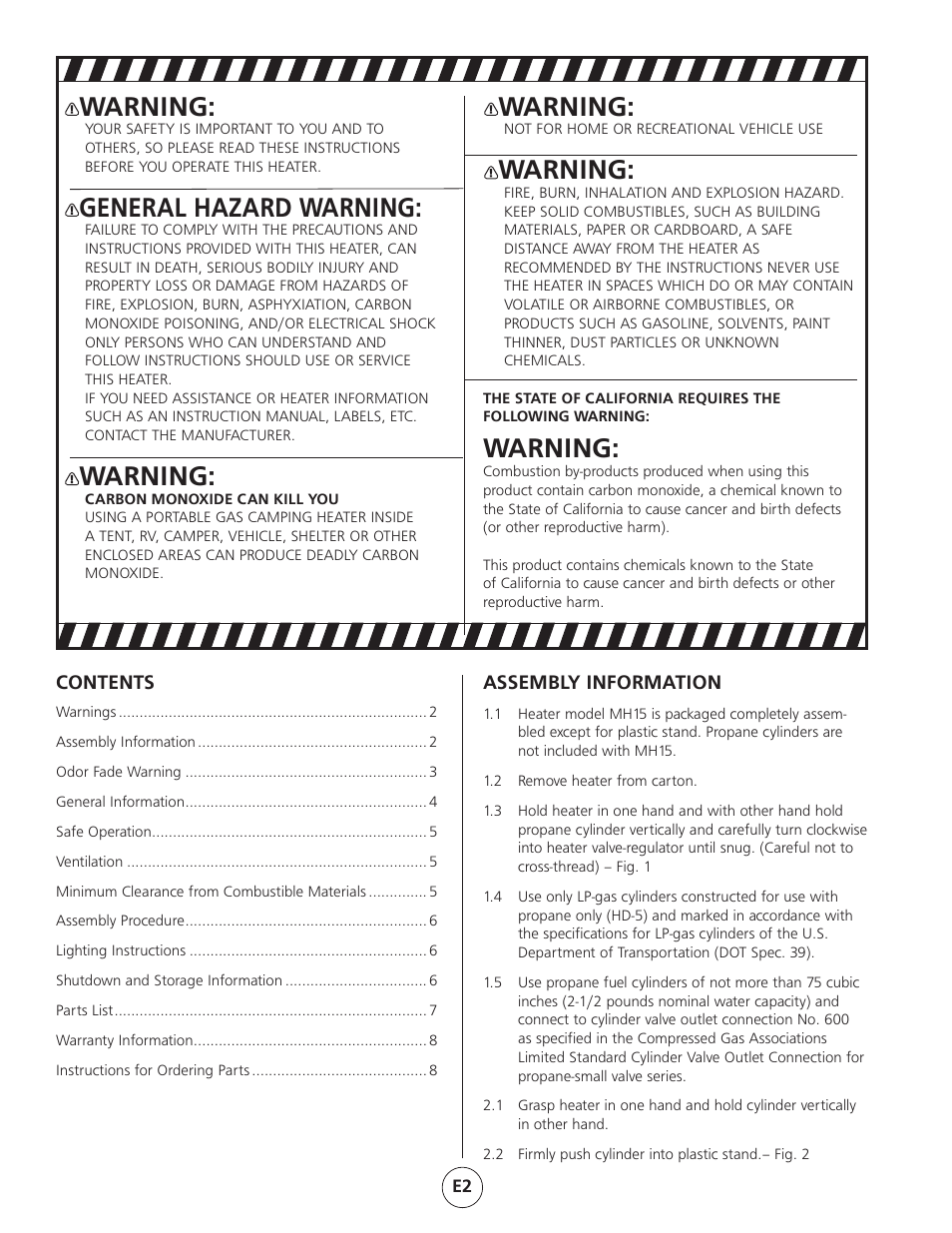 Mr. Heater Gas-Fired Infra Red Portable Heater MH15 User Manual | Page 2 / 16