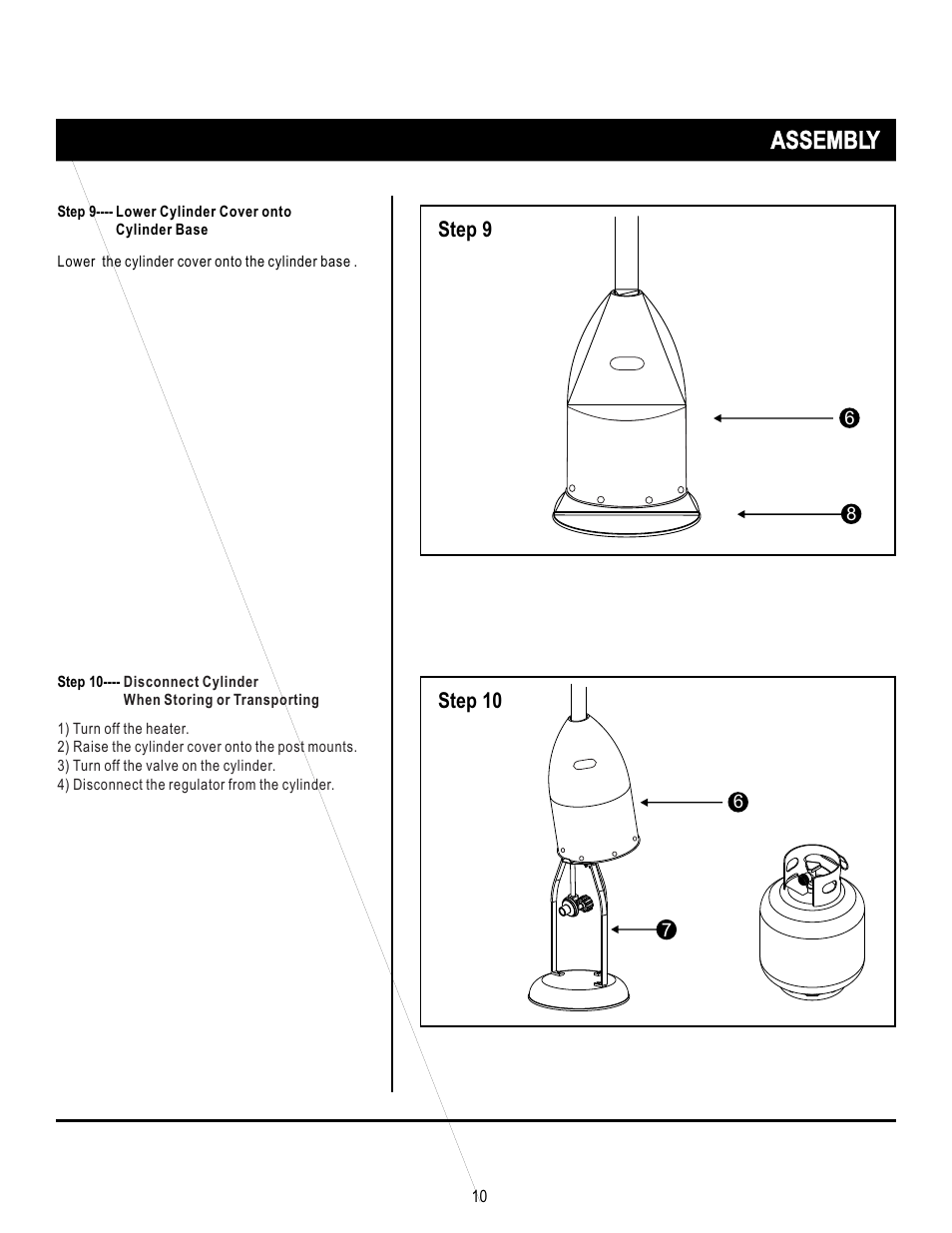 页 10, Assembly, Step 9 | Step 10 | Mr. Heater SRPH02S User Manual | Page 10 / 15