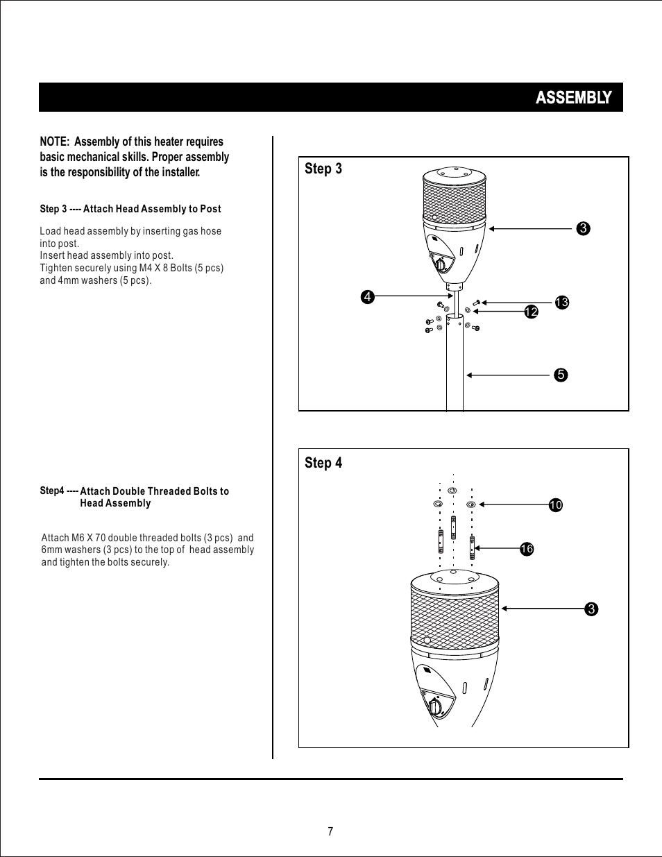 Assembly, Step 3 step 4 | Mr. Heater SRPH02S User Manual | Page 7 / 15