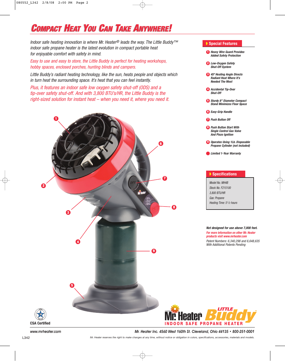 Ompact, Nywhere | Mr. Heater Little Buddy MH4B User Manual | Page 2 / 2