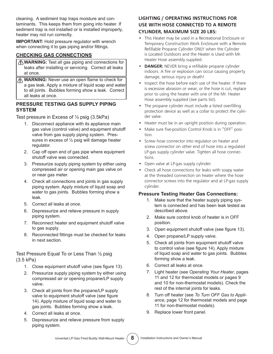 Mr. Heater MHVFB10LP User Manual | Page 8 / 16