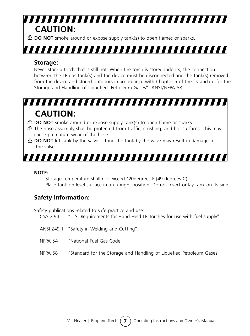 Caution | Mr. Heater #MH500PT User Manual | Page 7 / 8