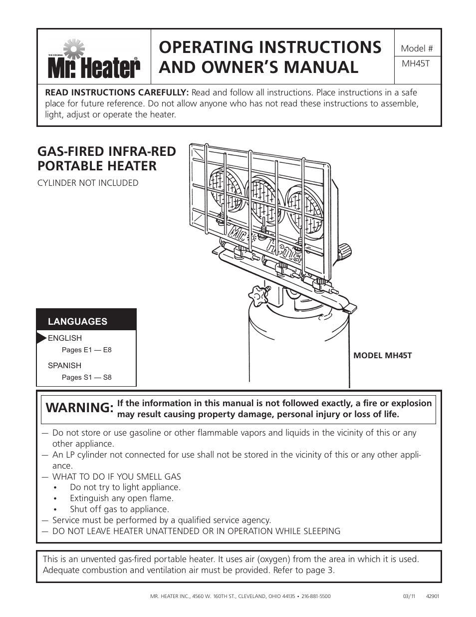 Mr. Heater Gas-Fired Infra-Red Portable Heater MH45T User Manual | 16 pages