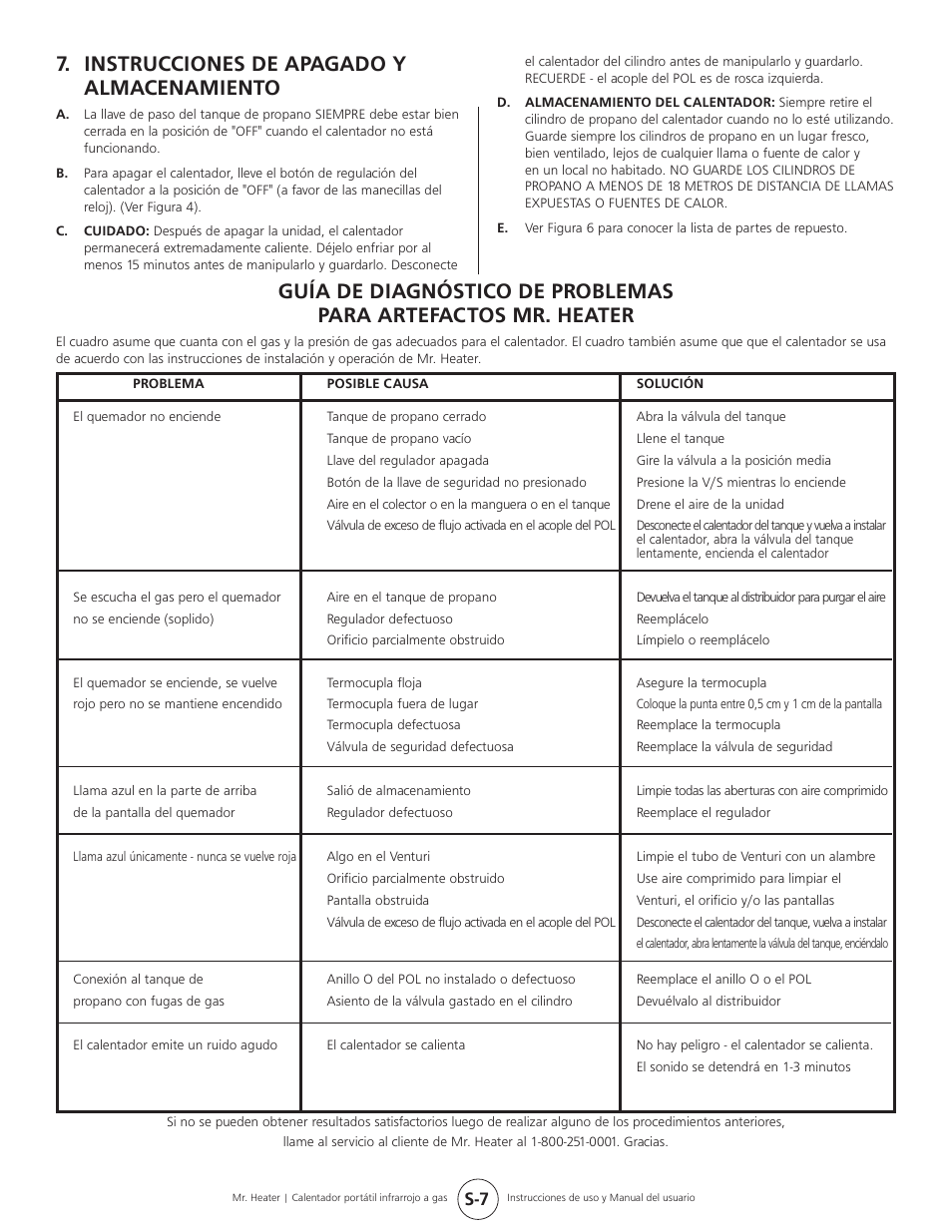 Instrucciones de apagado y almacenamiento | Mr. Heater Gas-Fired Infra-Red Portable Heater MH45T User Manual | Page 15 / 16