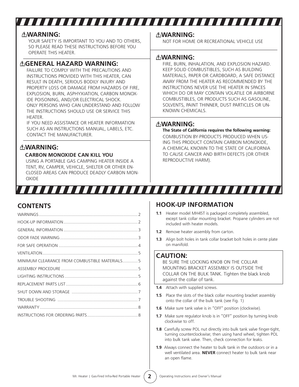 Mr. Heater Gas-Fired Infra-Red Portable Heater MH45T User Manual | Page 2 / 16