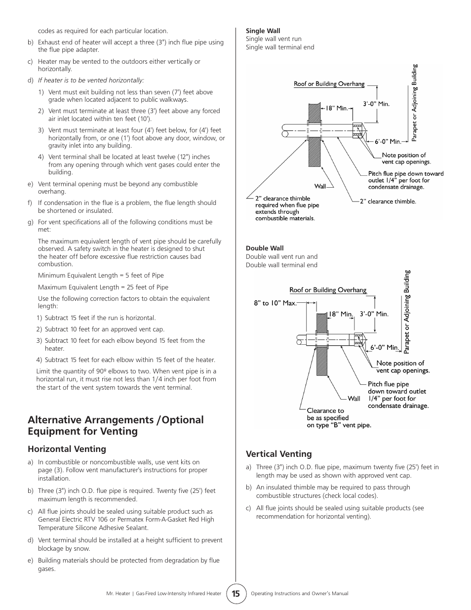 Vertical venting, Horizontal venting | Mr. Heater MHT 45 User Manual | Page 15 / 24