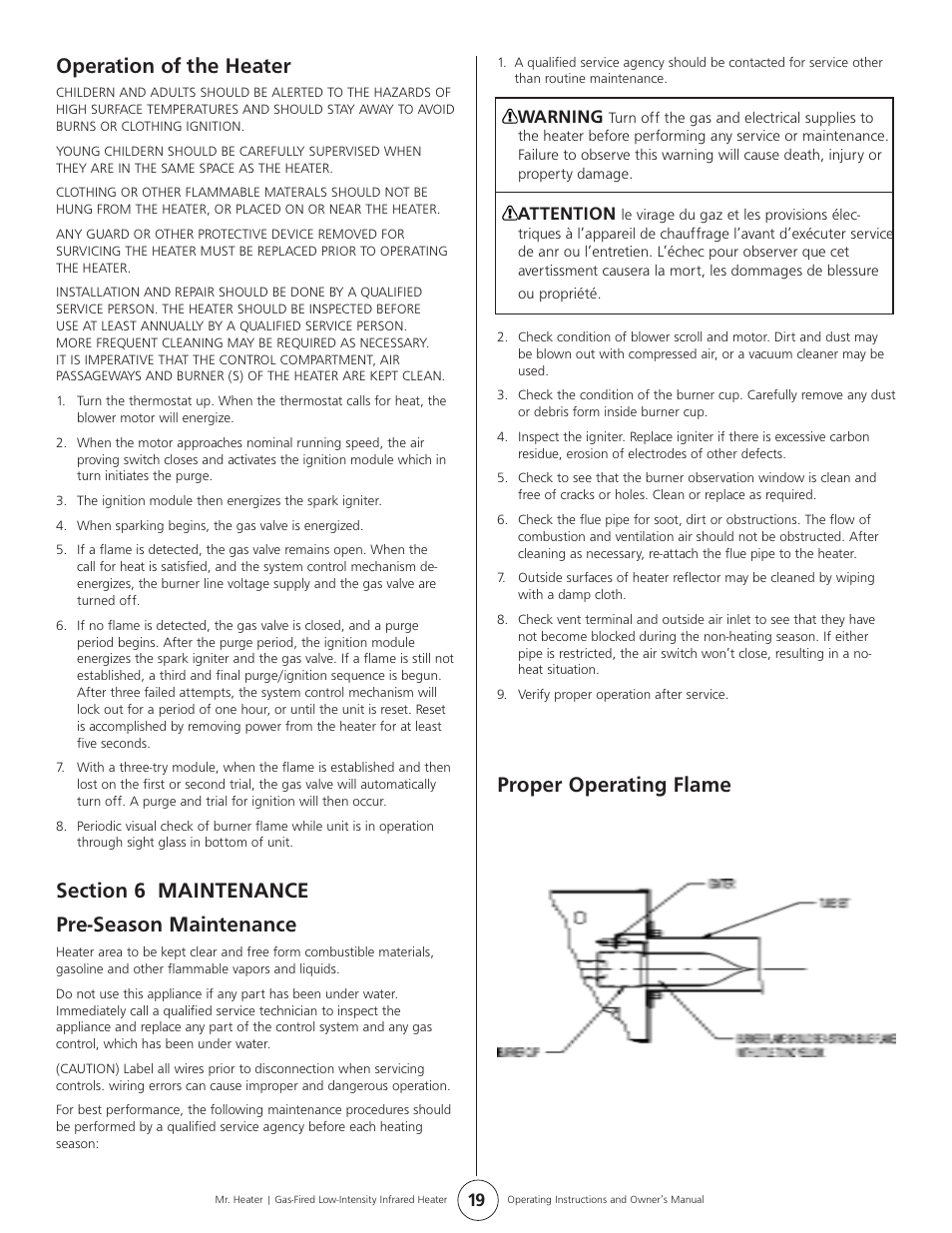 Operation of the heater, Proper operating flame | Mr. Heater MHT 45 User Manual | Page 19 / 24