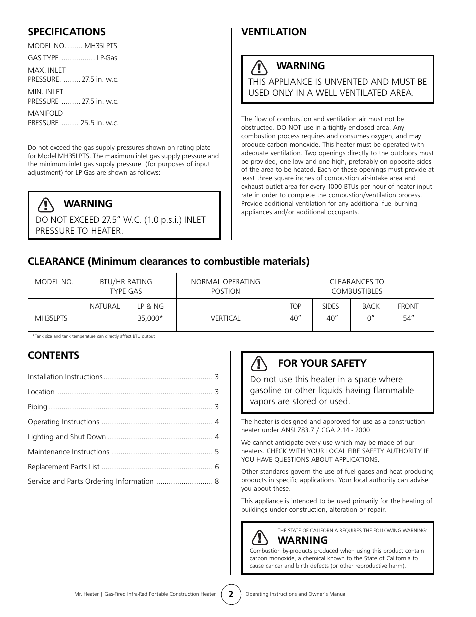 Mr. Heater MH35LPTS User Manual | Page 2 / 8