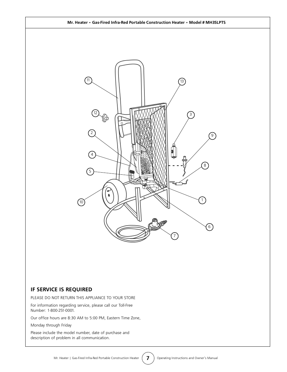 If service is required | Mr. Heater MH35LPTS User Manual | Page 7 / 8