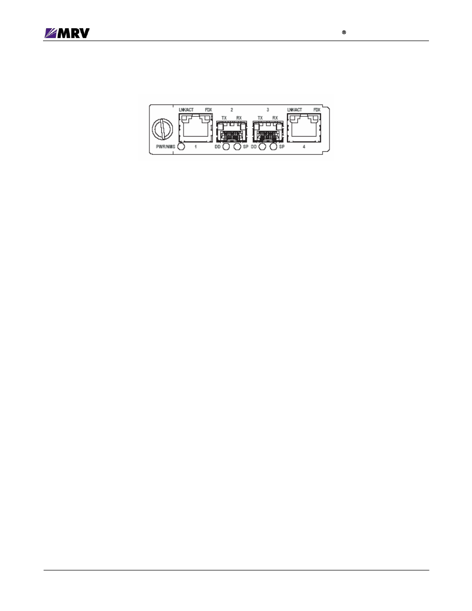 2 front panel description, 1 distances, 2 sfp ports | 3 led definitions, Figure 7 -- em316sw-xy front panel | MRV Communications EM316SW-XY User Manual | Page 18 / 76