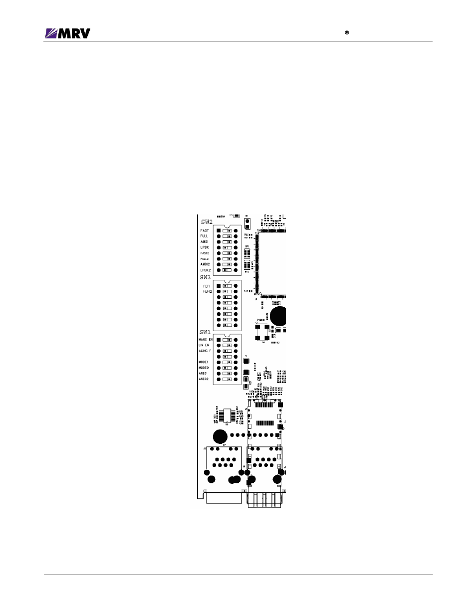 3 dip switches, 1 block locations, Figure 9 -- dip switch locations | MRV Communications EM316SW-XY User Manual | Page 20 / 76