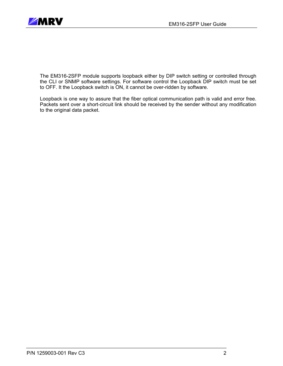 2 loopback | MRV Communications EM316-2SFP User Manual | Page 11 / 56