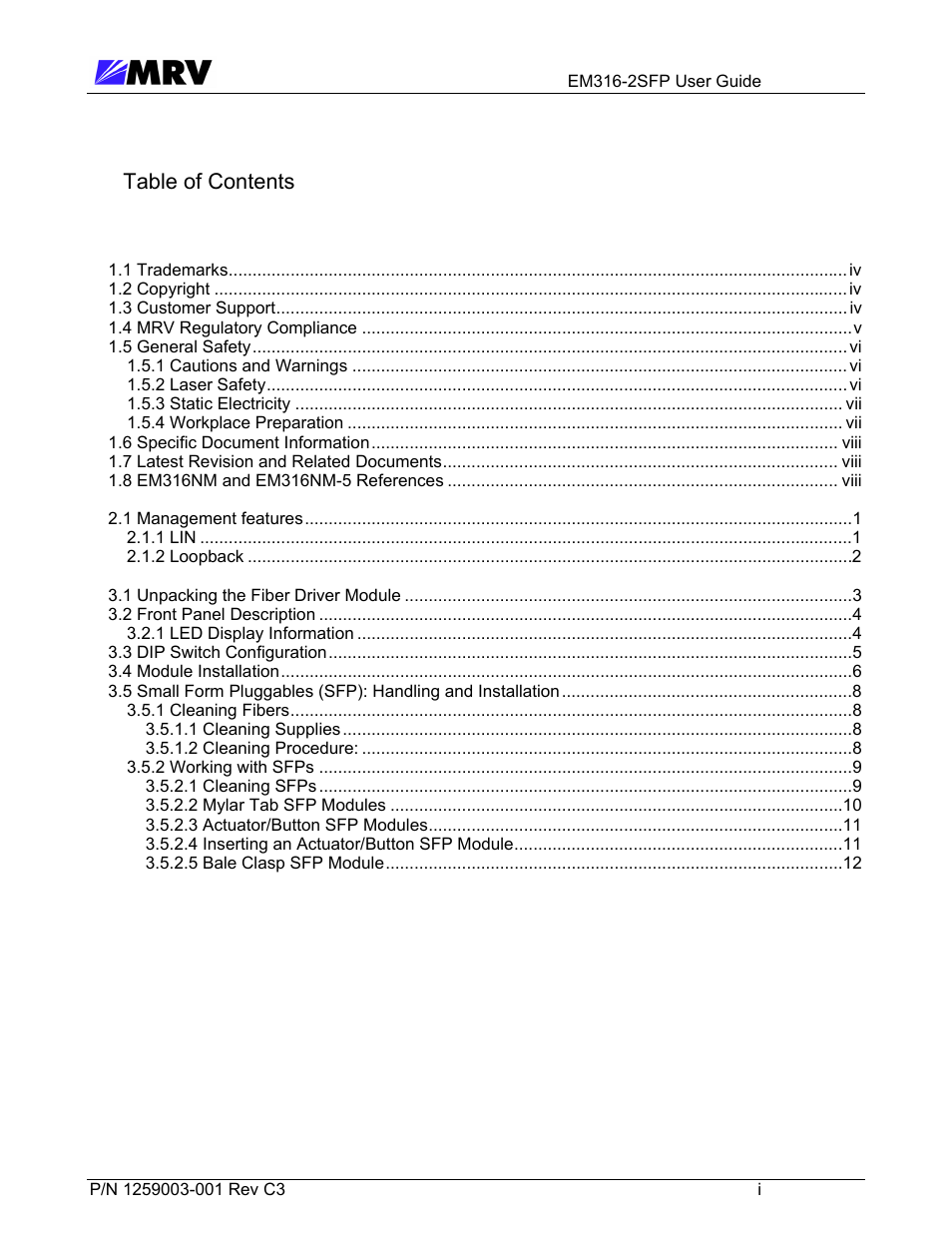 MRV Communications EM316-2SFP User Manual | Page 2 / 56