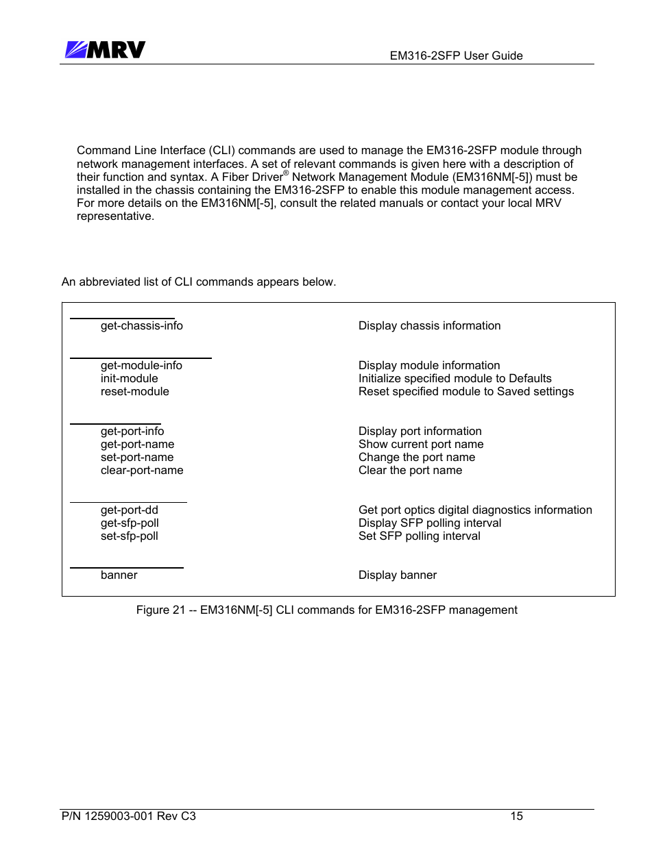 3 em316nm[-5] command line interface (cli) | MRV Communications EM316-2SFP User Manual | Page 24 / 56