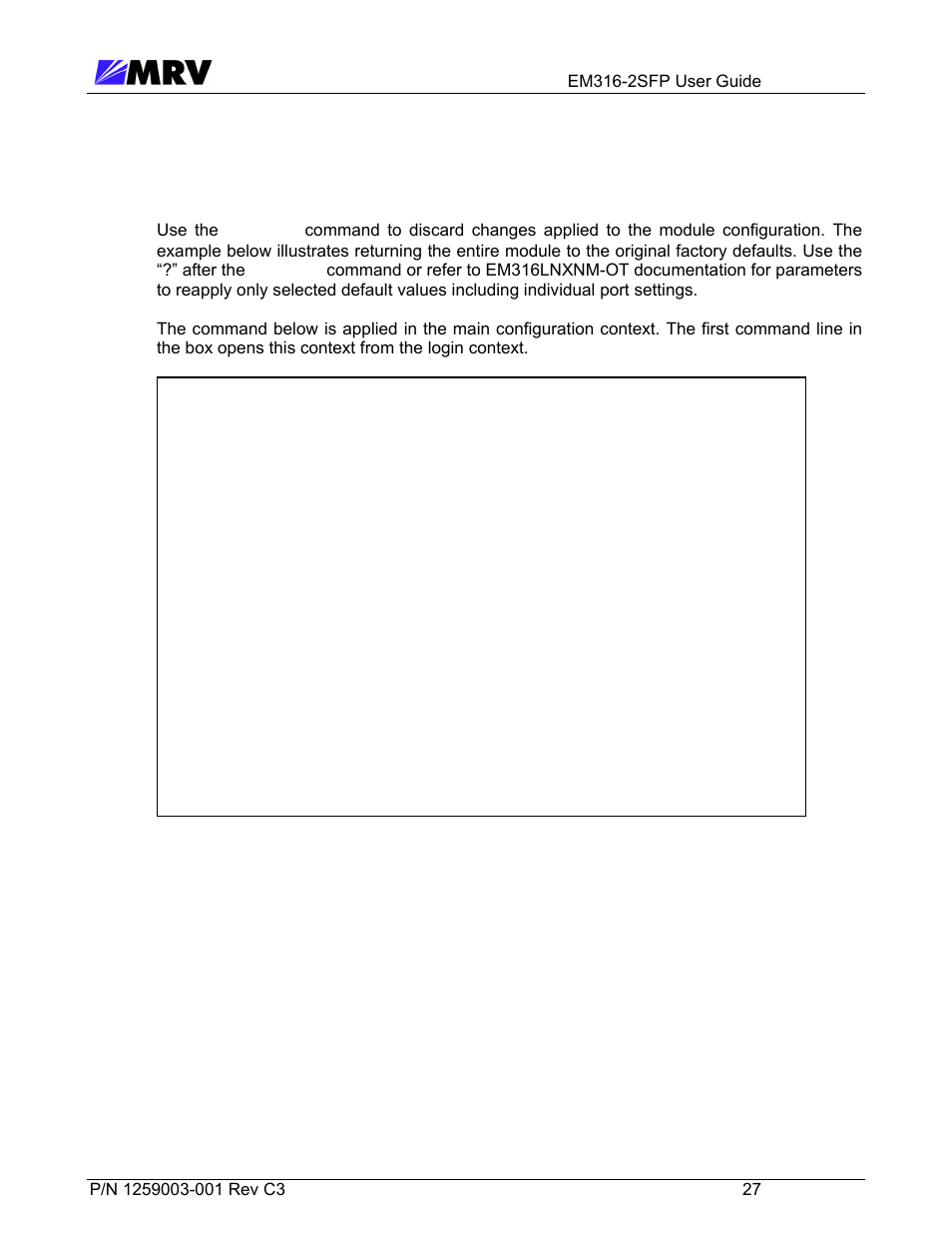 3 restoring default parameters | MRV Communications EM316-2SFP User Manual | Page 36 / 56