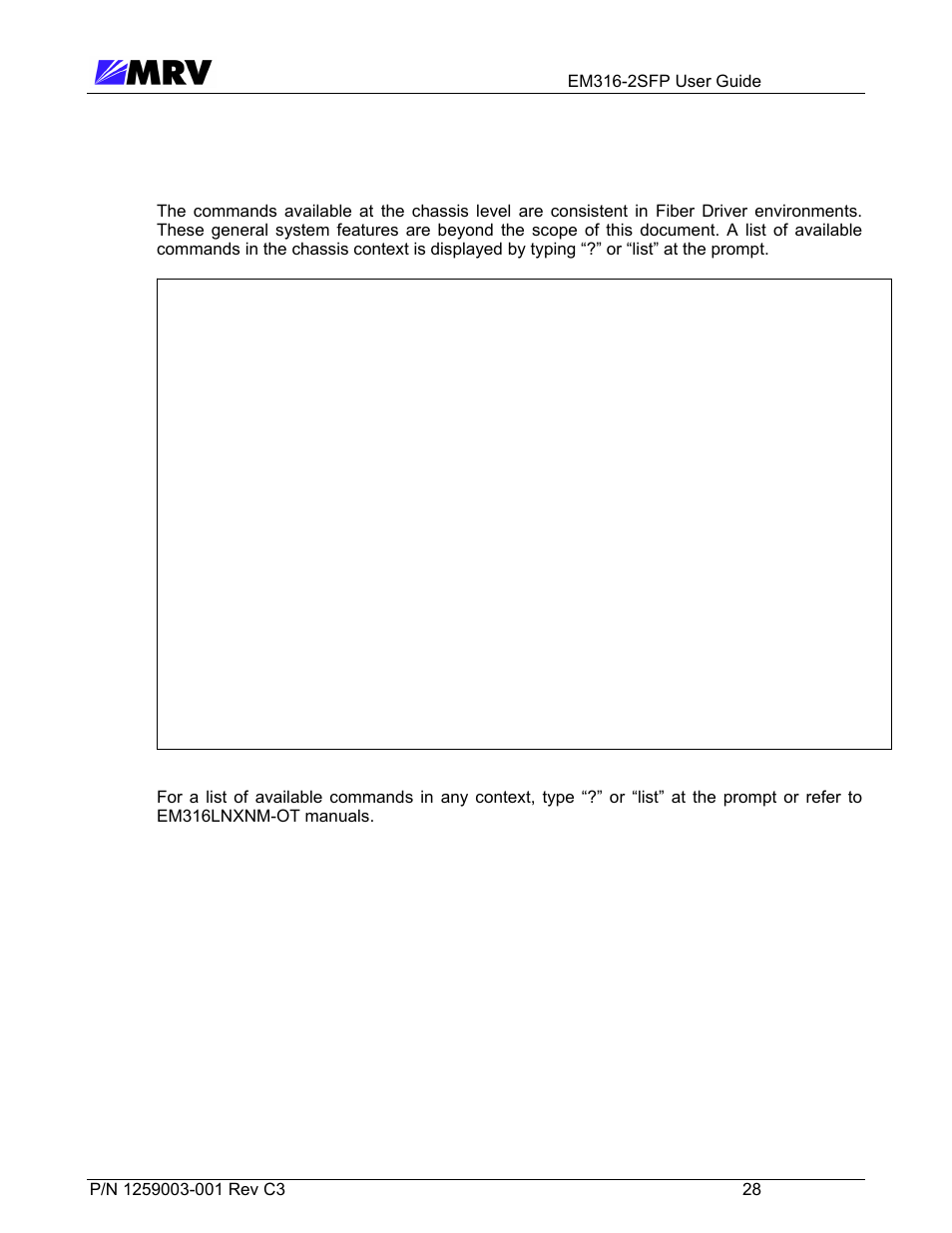 4 chassis context – other commands | MRV Communications EM316-2SFP User Manual | Page 37 / 56