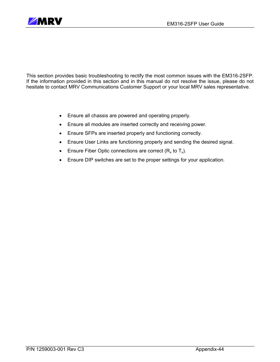 4 troubleshooting | MRV Communications EM316-2SFP User Manual | Page 53 / 56