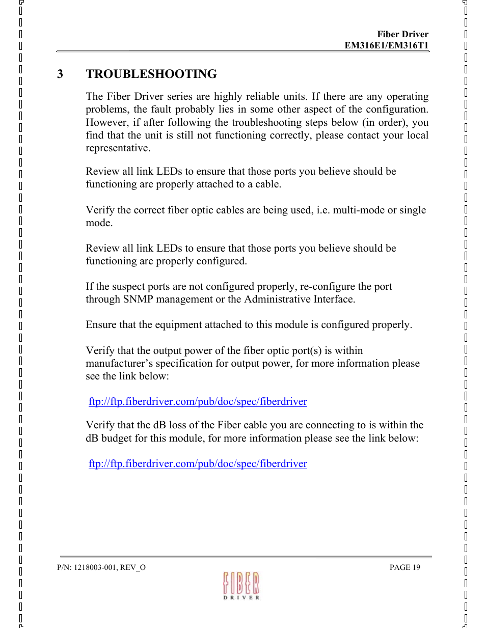3 troubleshooting | MRV Communications EM316E1 User Manual | Page 19 / 23