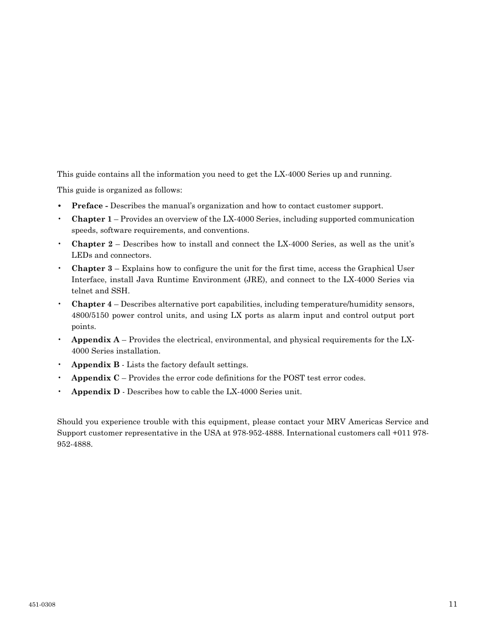Preface, Customer support | MRV Communications LX-4000 Series User Manual | Page 11 / 65