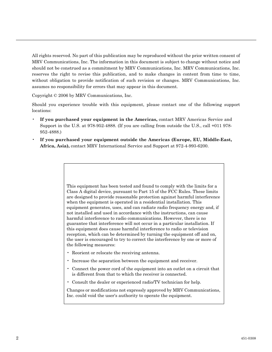 Caution, Fcc notice | MRV Communications LX-4000 Series User Manual | Page 2 / 65