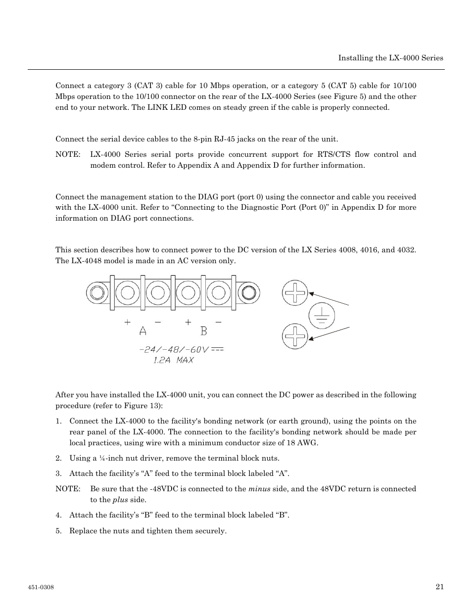 Connecting dc power | MRV Communications LX-4000 Series User Manual | Page 21 / 65