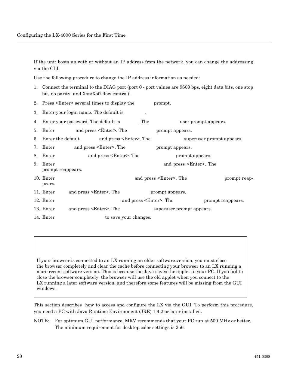 Important, Manually setting the ip address via the cli | MRV Communications LX-4000 Series User Manual | Page 28 / 65