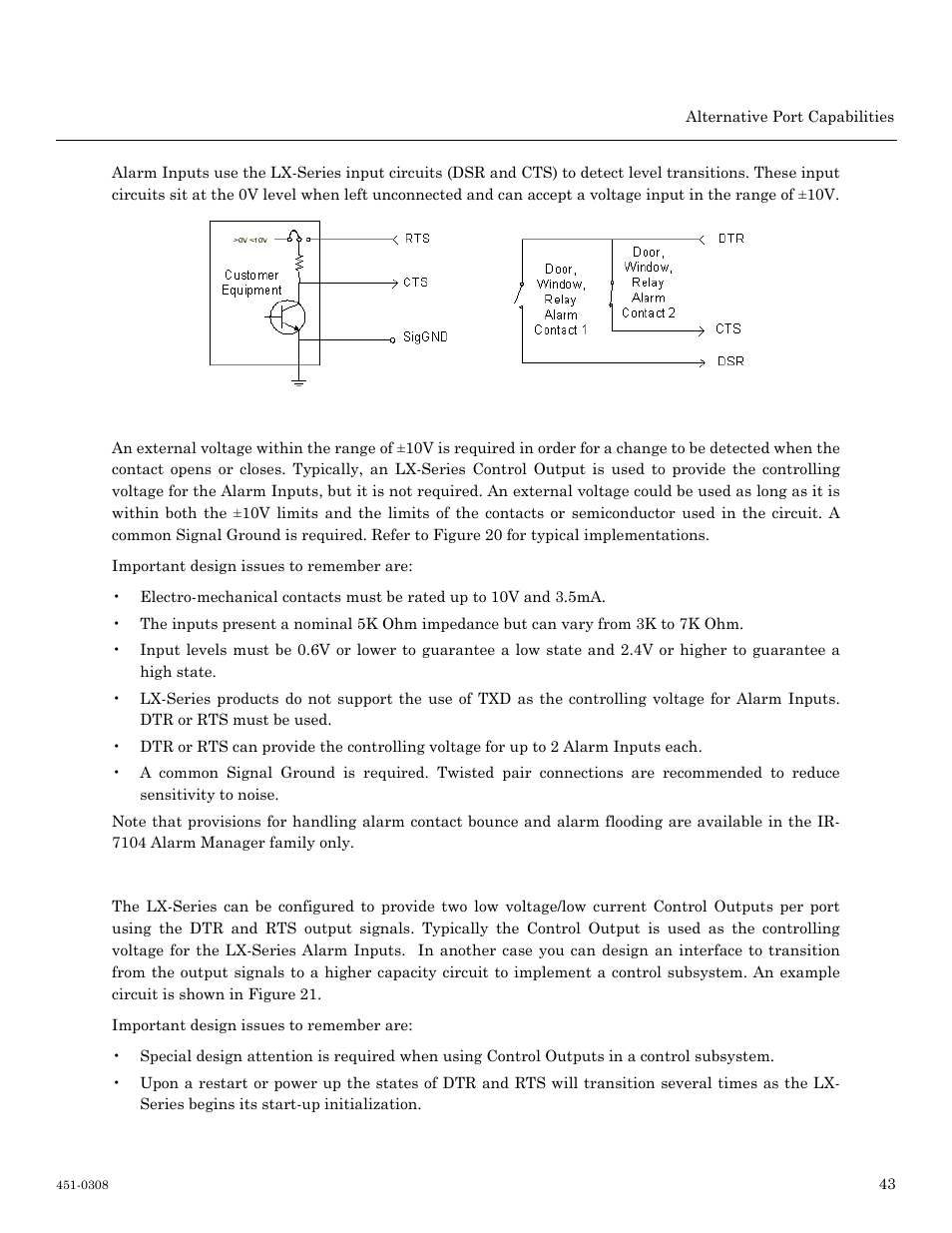 Control output setup and usage, Typical alarm inputs connections | MRV Communications LX-4000 Series User Manual | Page 43 / 65