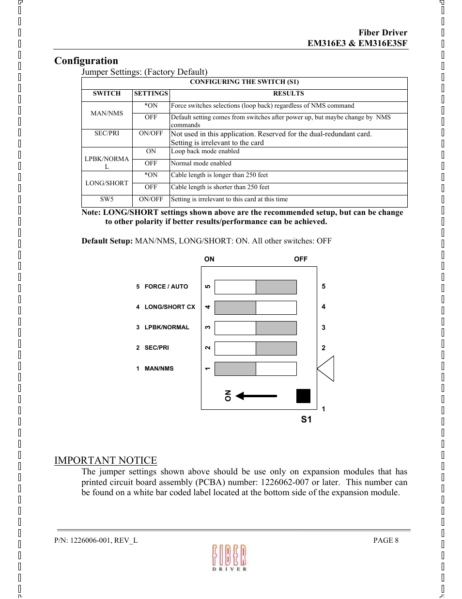 Configuration, Important notice | MRV Communications EM316E3 User Manual | Page 8 / 19