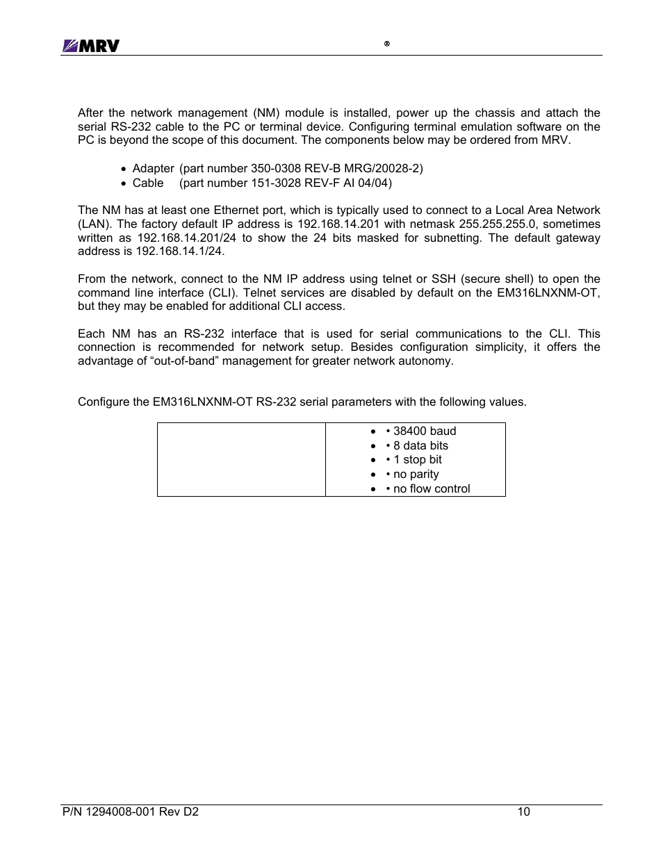 1 serial console interface | MRV Communications EM316EDFA-BR User Manual | Page 19 / 44