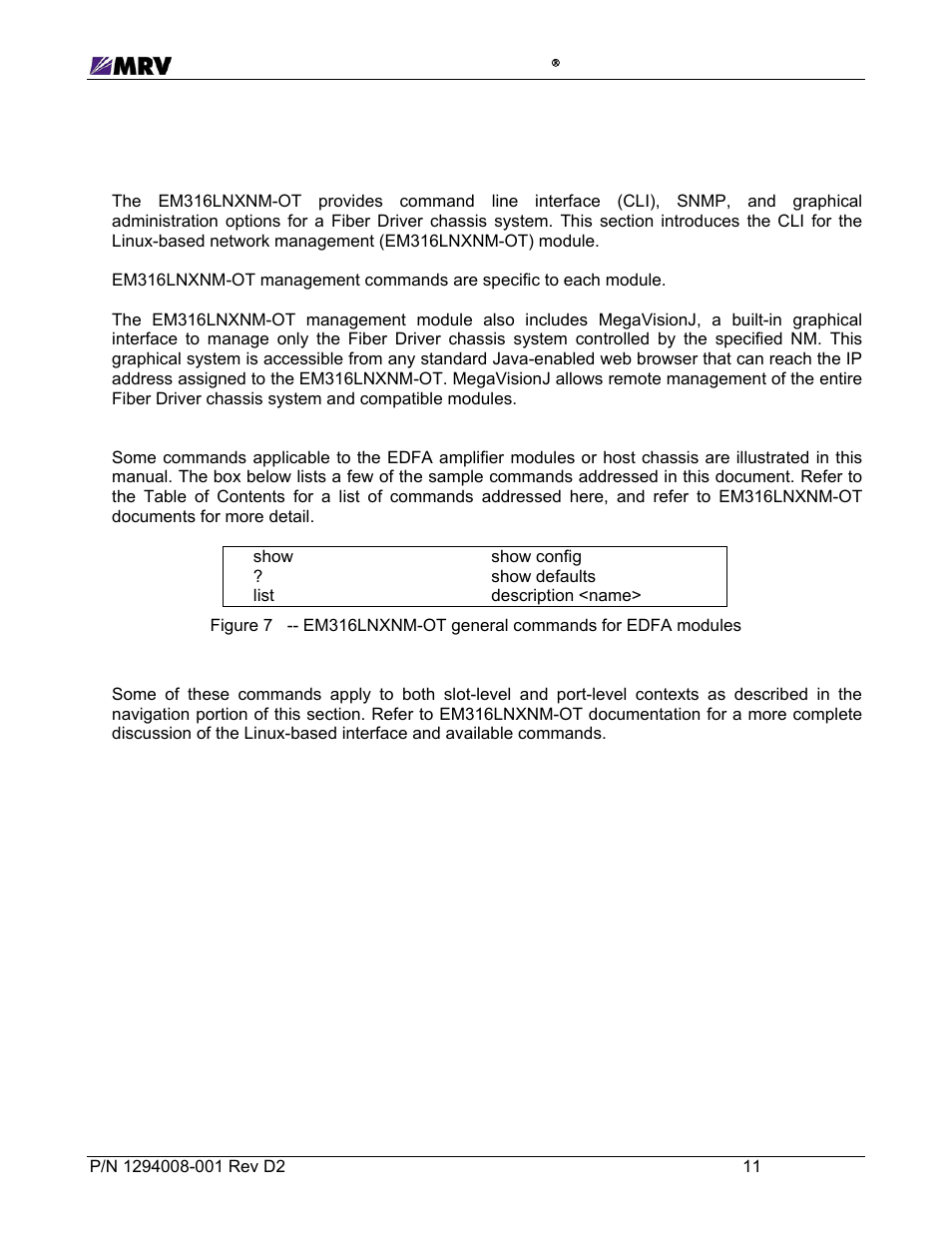 2 em316lnxnm-ot command line interface (cli) | MRV Communications EM316EDFA-BR User Manual | Page 20 / 44