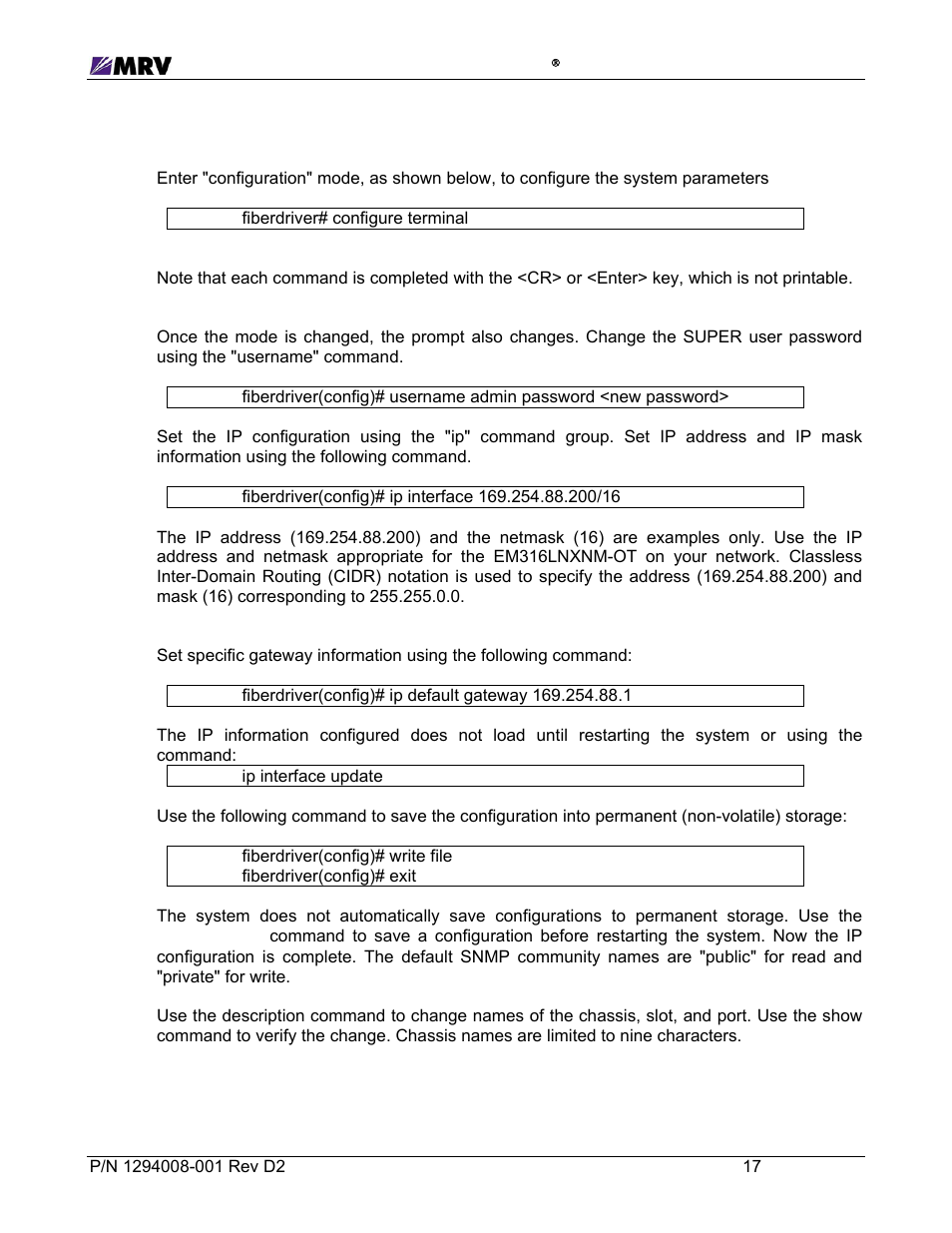 5 configuring system parameters | MRV Communications EM316EDFA-BR User Manual | Page 26 / 44