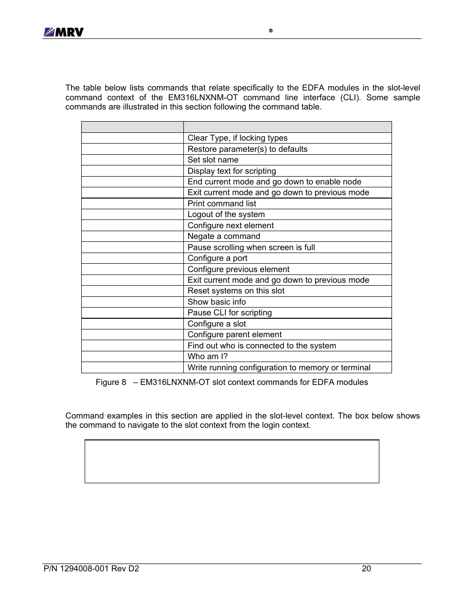 5 slot context commands and examples | MRV Communications EM316EDFA-BR User Manual | Page 29 / 44