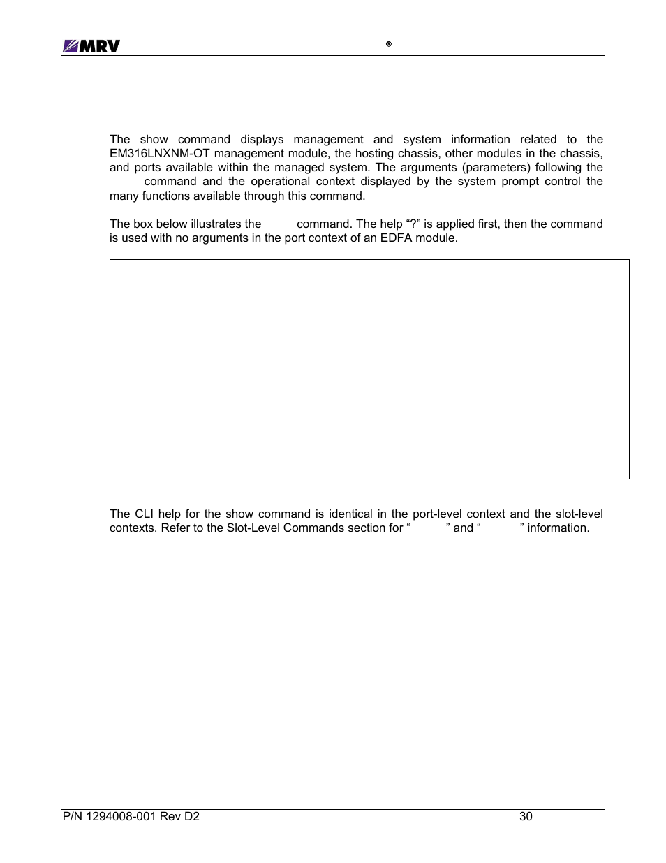 3 “show | MRV Communications EM316EDFA-BR User Manual | Page 39 / 44