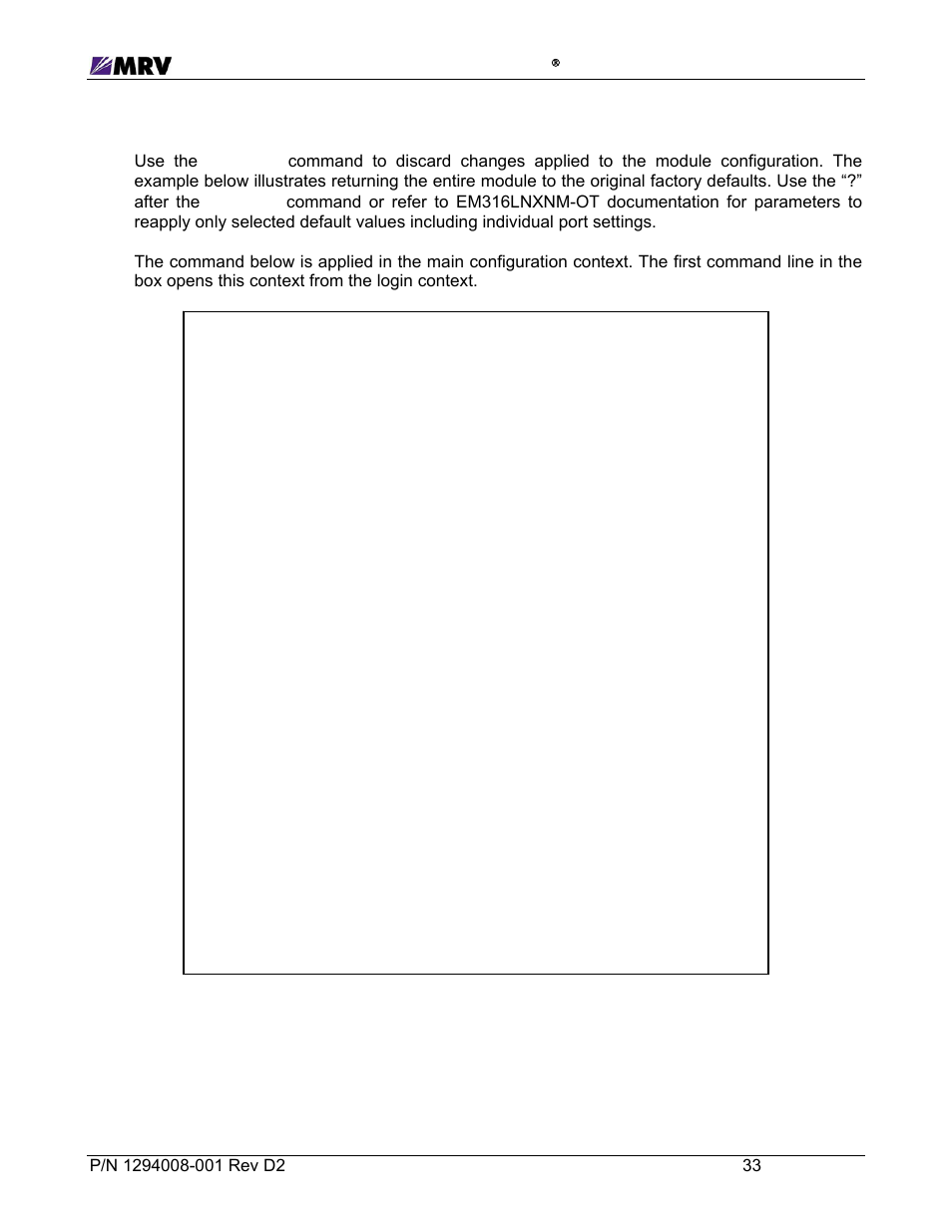 8 restoring default parameters | MRV Communications EM316EDFA-BR User Manual | Page 42 / 44