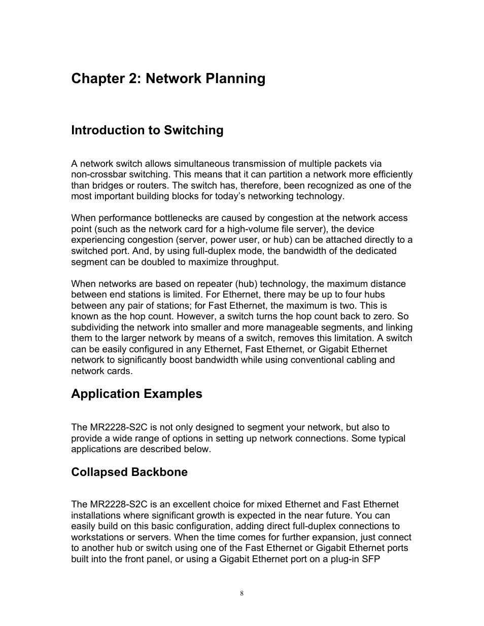 Chapter 2: network planning, Introduction to switching, Application examples | MRV Communications MR2228-S2C User Manual | Page 12 / 41
