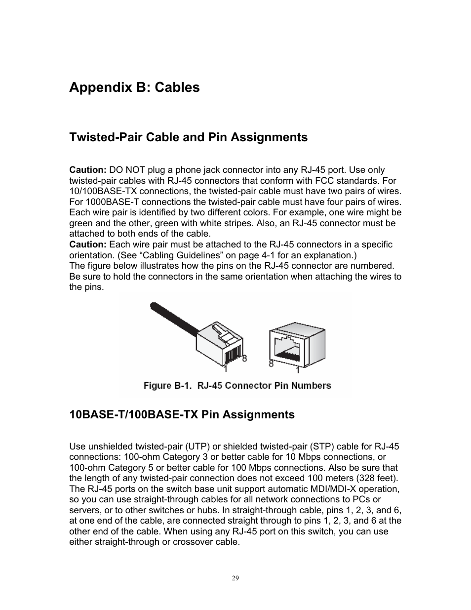 Appendix b: cables, Twisted-pair cable and pin assignments | MRV Communications MR2228-S2C User Manual | Page 33 / 41