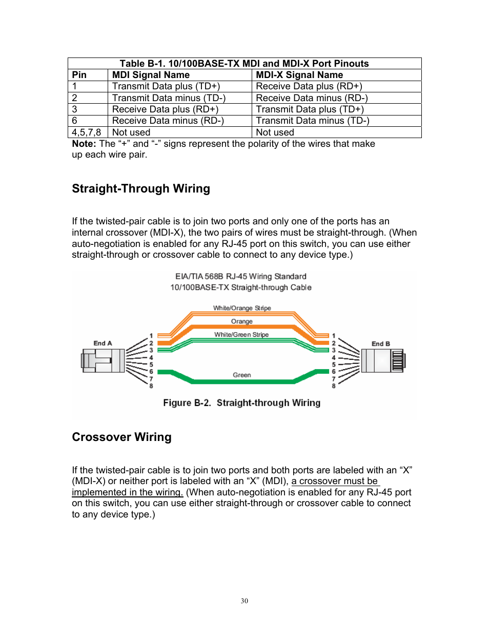 Straight-through wiring, Crossover wiring | MRV Communications MR2228-S2C User Manual | Page 34 / 41