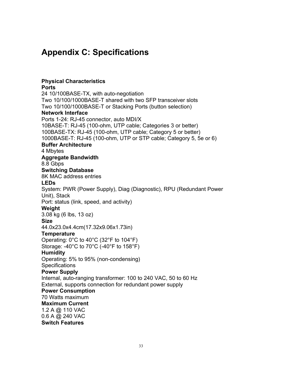 Appendix c: specifications | MRV Communications MR2228-S2C User Manual | Page 37 / 41