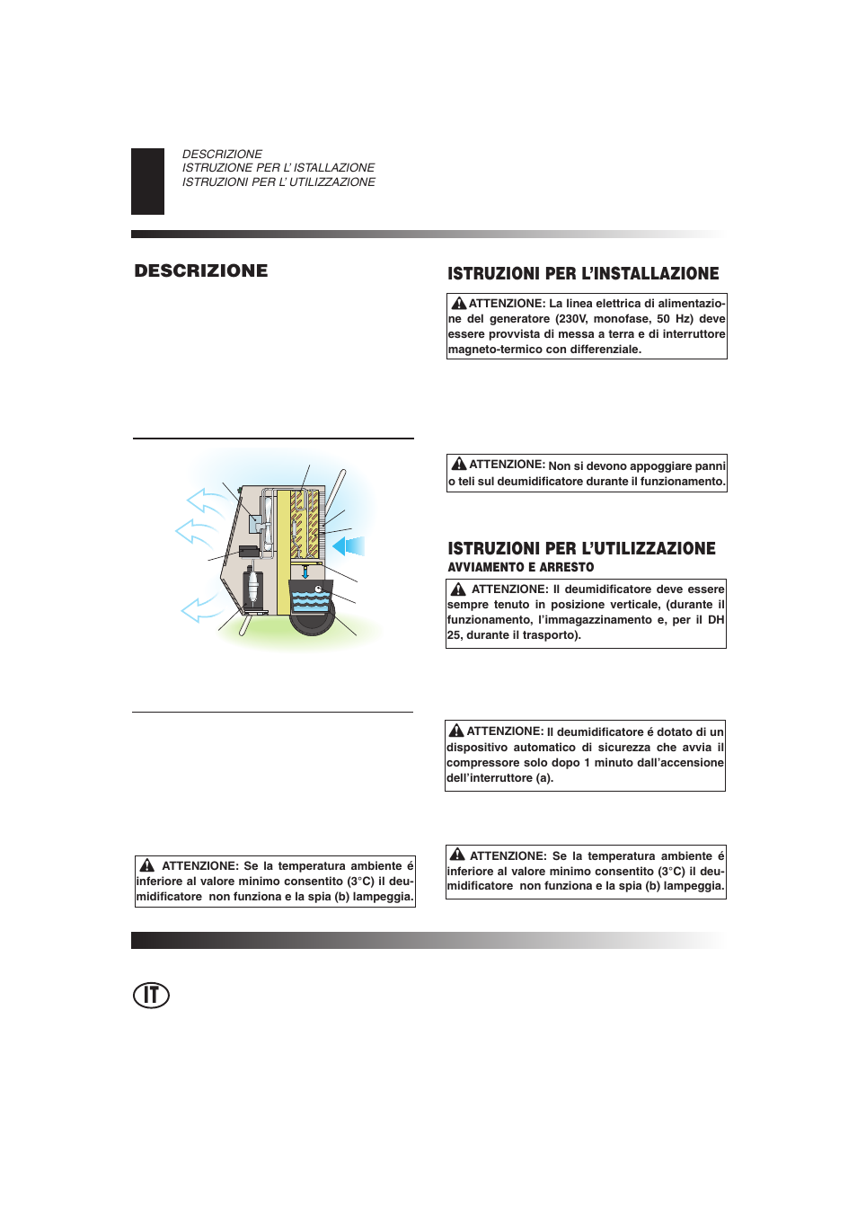 Descrizione istruzioni per l’installazione, Istruzioni per l’utilizzazione | Master Lock DH 40 User Manual | Page 14 / 28