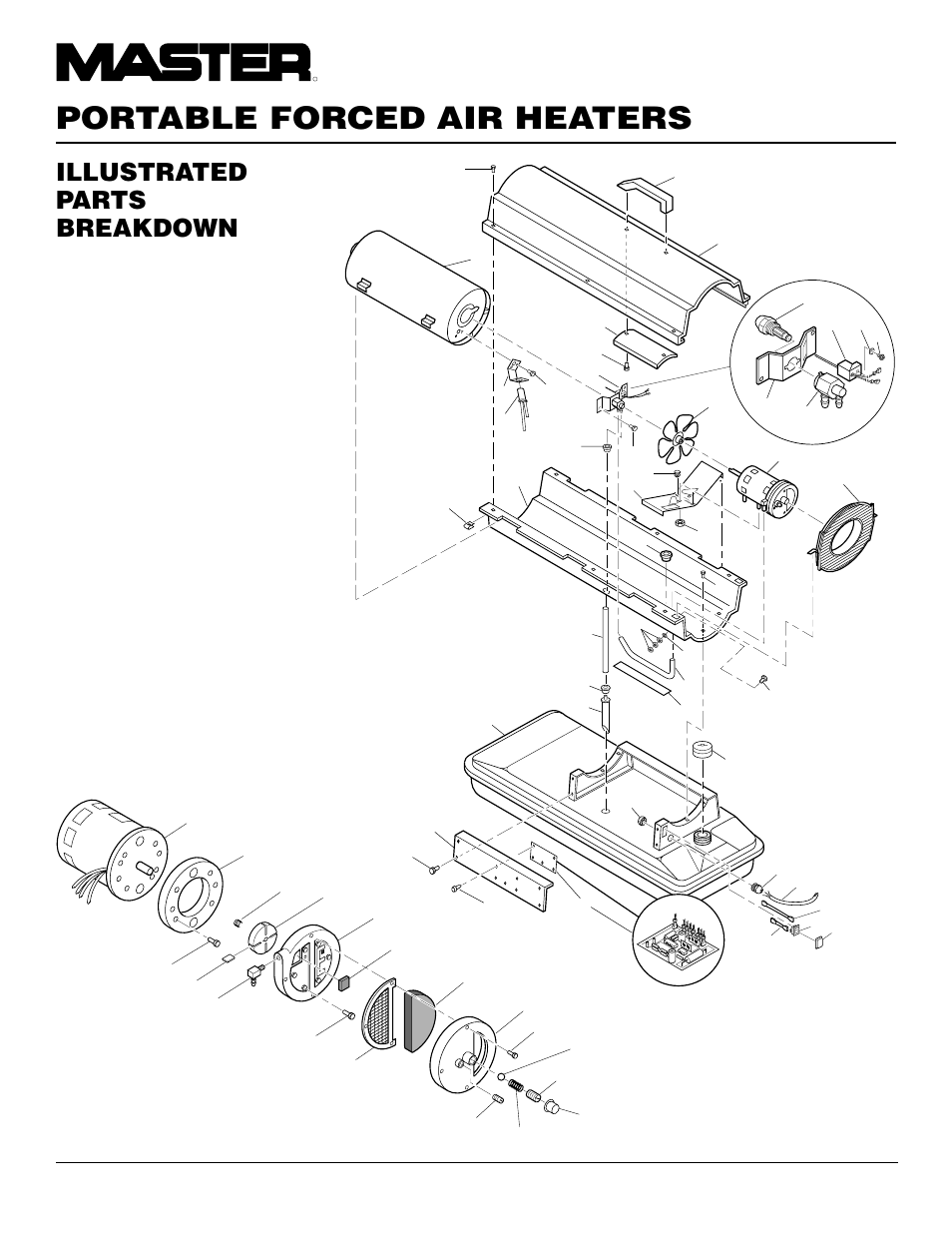 Portable forced air heaters, Illustrated parts breakdown, B70ceh model | Motor and pump assembly | Master Lock B150CEH User Manual | Page 18 / 108
