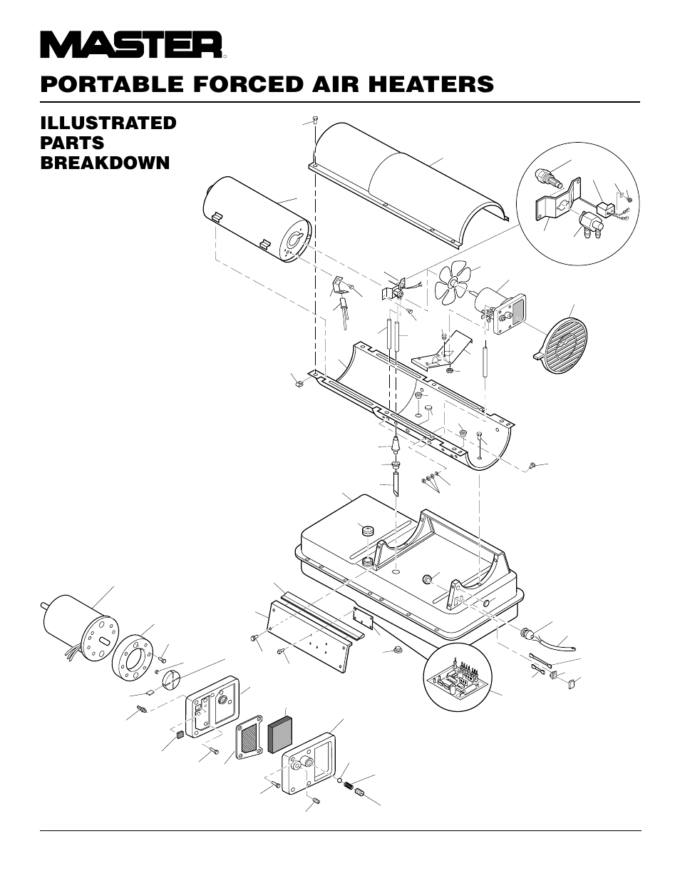 Portable forced air heaters, Illustrated parts breakdown, B150ceh model | Motor and pump assembly | Master Lock B150CEH User Manual | Page 22 / 108