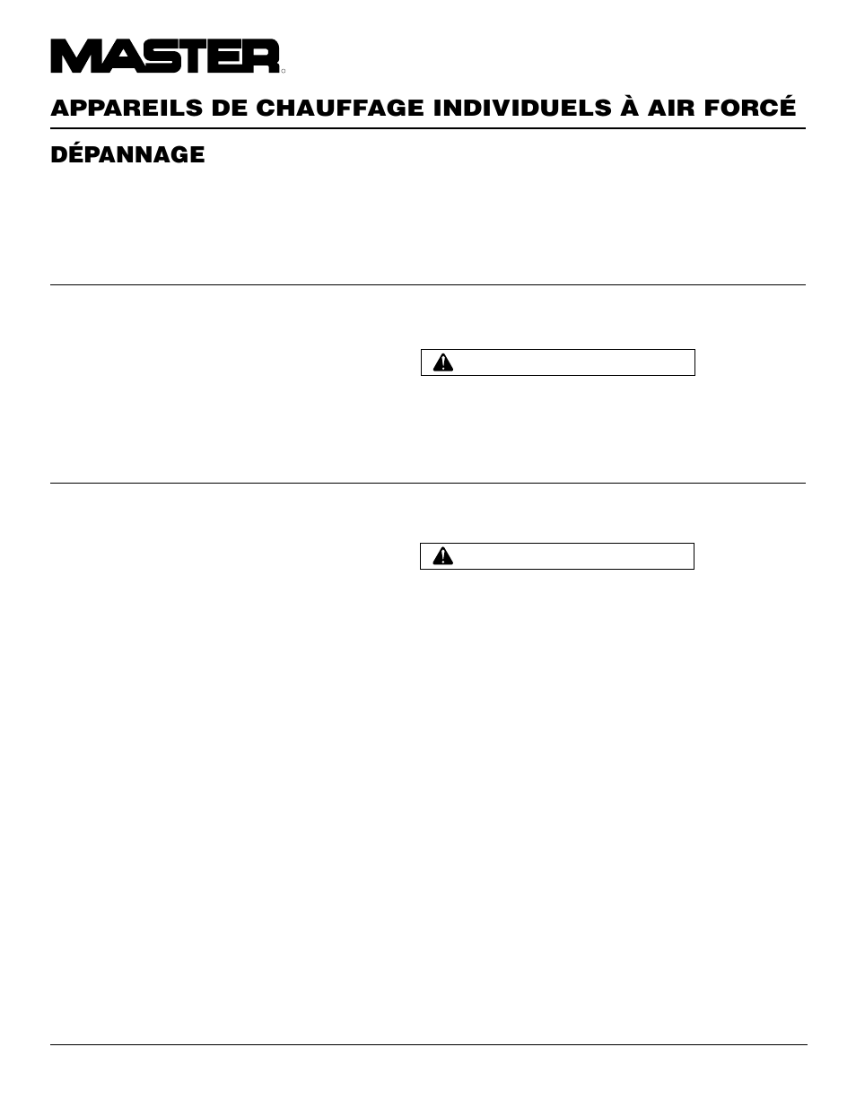 Appareils de chauffage individuels à air forcé, Dépannage, Suite | Master Lock B150CEH User Manual | Page 36 / 108