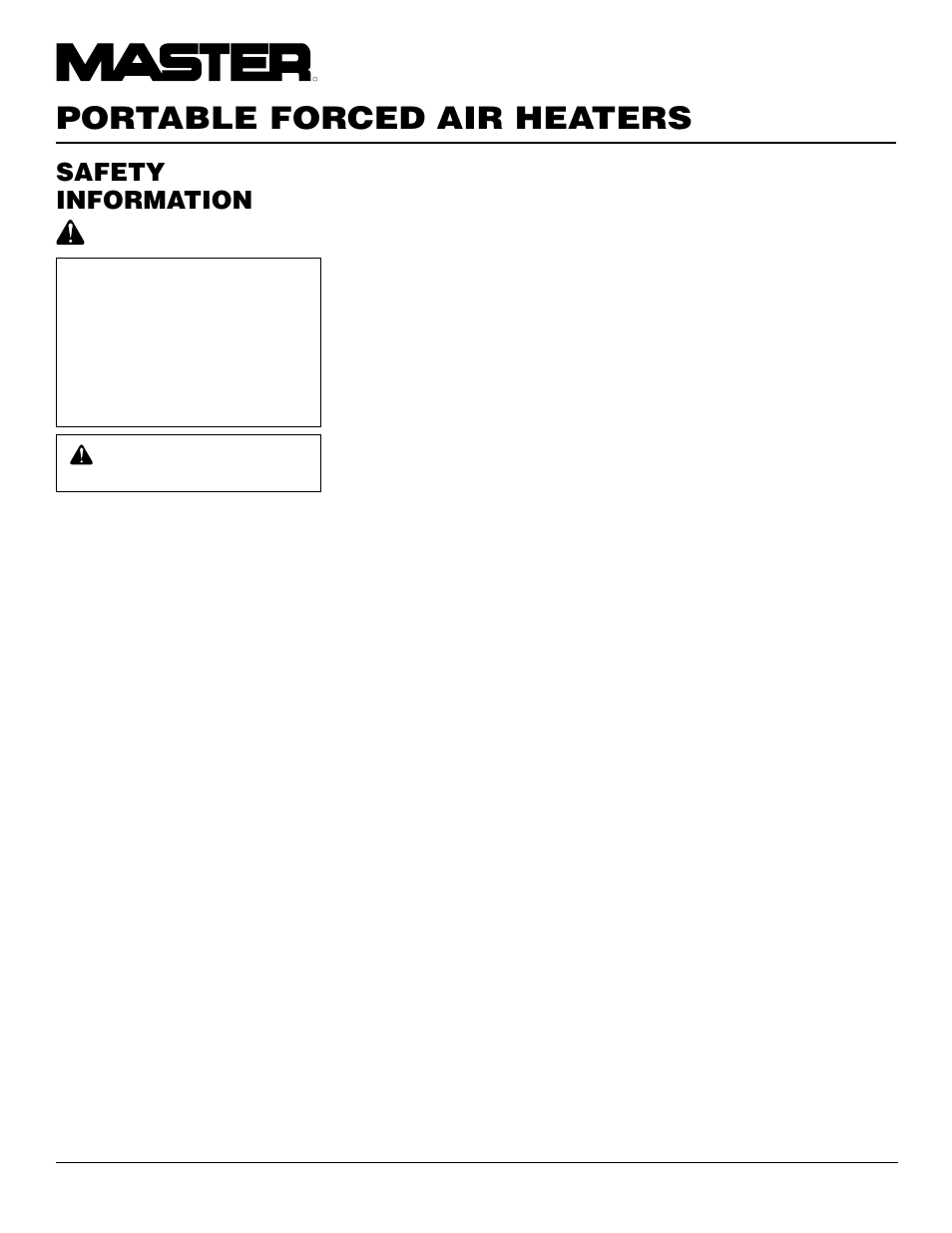 Portable forced air heaters, Safety information | Master Lock B150CEH User Manual | Page 4 / 108